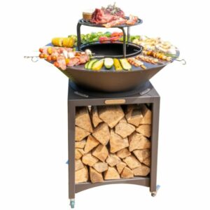 Brasero haut en acier FUMAX avec plaque et grille amovible — Barbecue plancha extérieur 75 cm