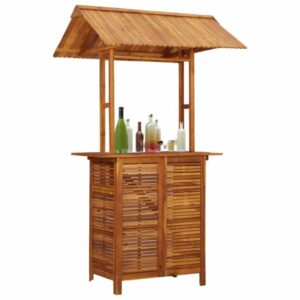 Table de bar d'extérieur avec toit en bois d'acacia massif 113x106x217 cm