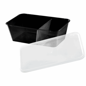 Boite rectangulaire noire plastique PP à 2 compartiments avec couvercle transparent 750 ml 17,5 x 12 x 6 cm - 50 unités